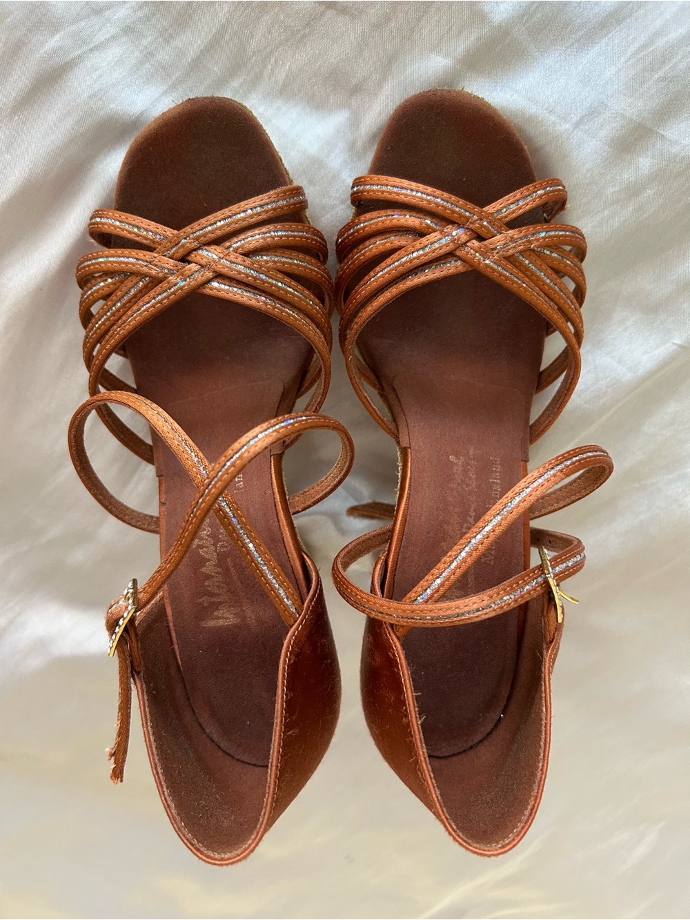 International Dance Shoes Latin in Cognac Tan With Sparkling Straps Size UK4.5